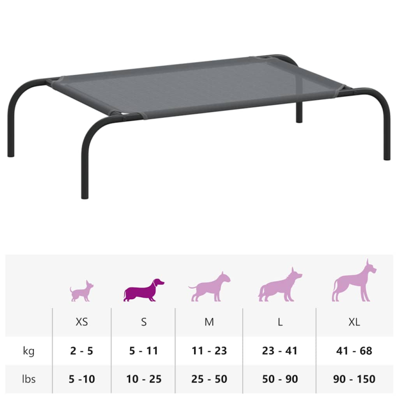 Hundebett Erhöht Grau 90x50x20 cm Textilene und Stahl