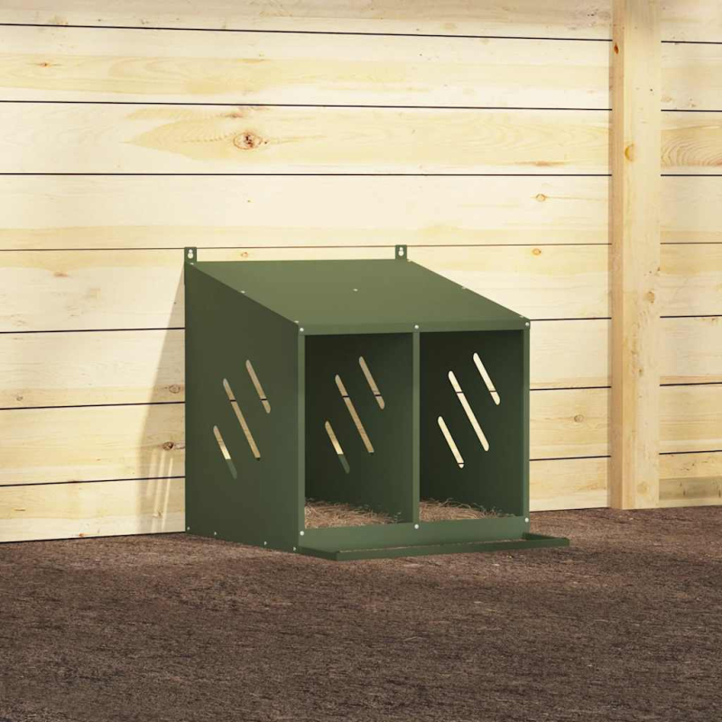 Hühner-Nistkasten mit 2 Fächern Olivgrün Metall