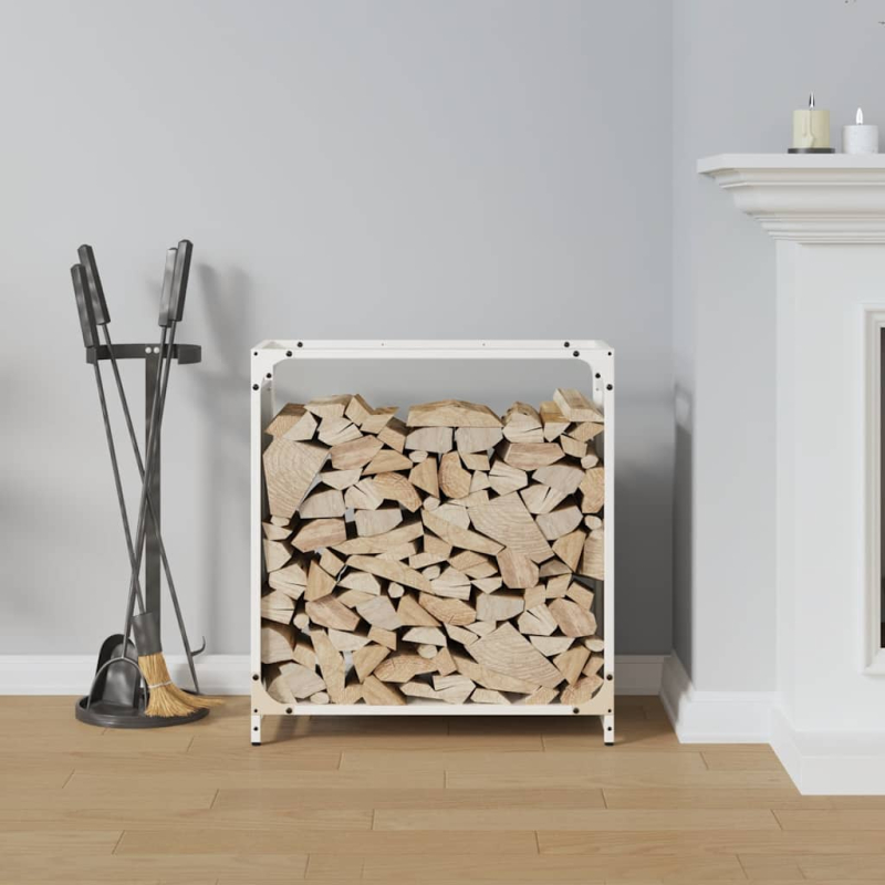 Brennholzregal Weiß 60x28x65 cm Kaltgewalzter Stahl