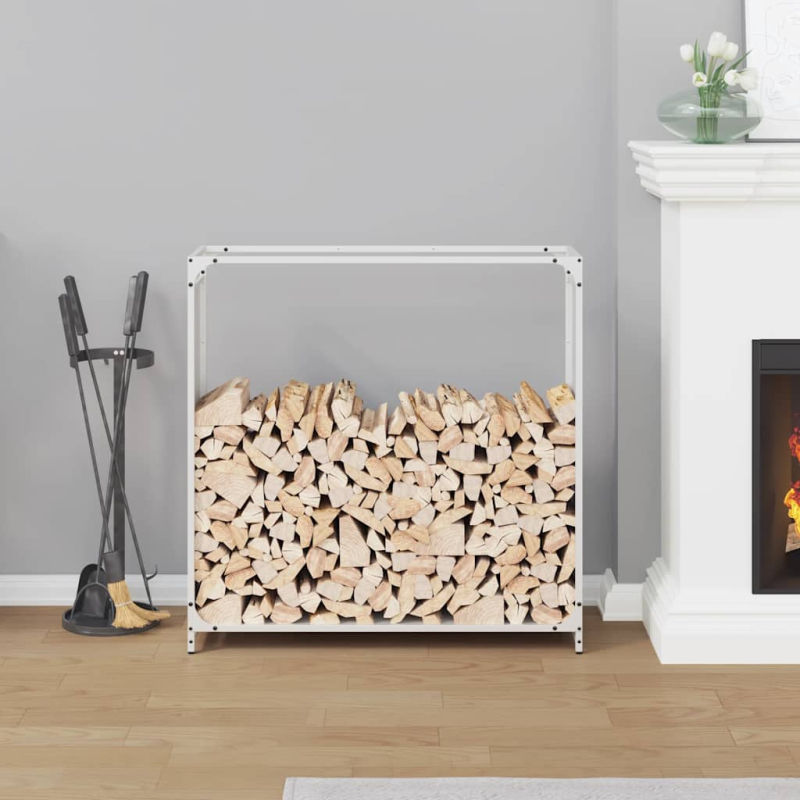 Brennholzregal Weiß 90x28x90 cm Kaltgewalzter Stahl