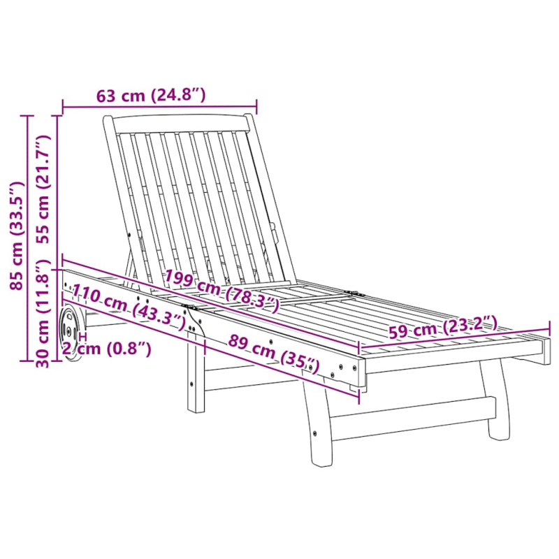 Sonnenliegen 2 Stk. Massivholz Akazie