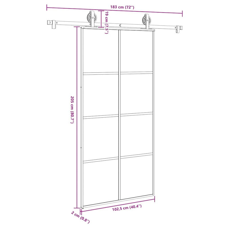 Schiebetür mit Beschlag 102,5x205 cm ESG-Glas & Aluminium