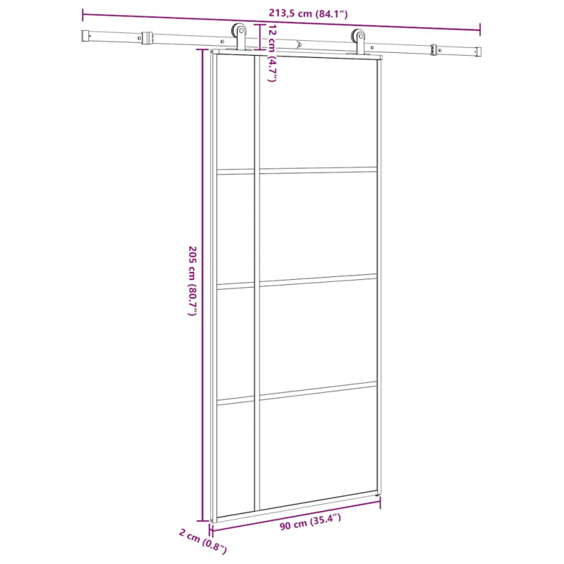 Schiebetür mit Beschlag 90x205 cm ESG-Glas & Aluminium