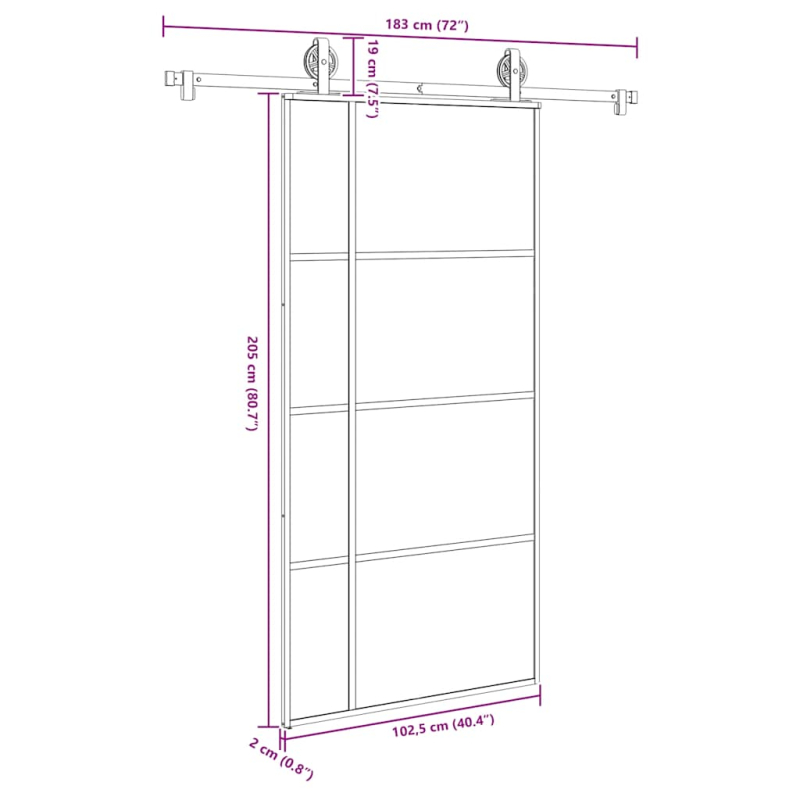 Schiebetür mit Beschlag 102,5x205 cm ESG-Glas & Aluminium