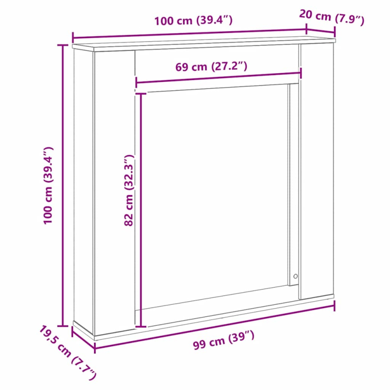 Kaminumrandung Schwarz Eichen-Optik 100x20x100 cm Holzwerkstoff