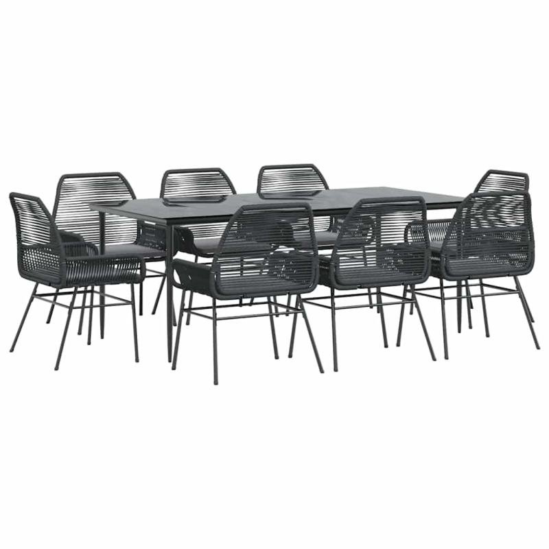 9-tlg. Garten-Essgruppe mit Kissen Schwarz Poly Rattan Glas