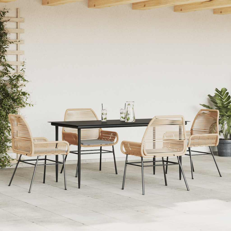 5-tlg. Garten-Essgruppe mit Kissen Braun Poly Rattan Glas