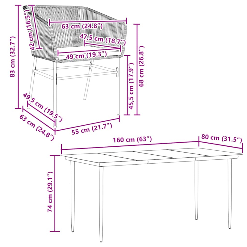 5-tlg. Garten-Essgruppe mit Kissen Grau Poly Rattan Glas