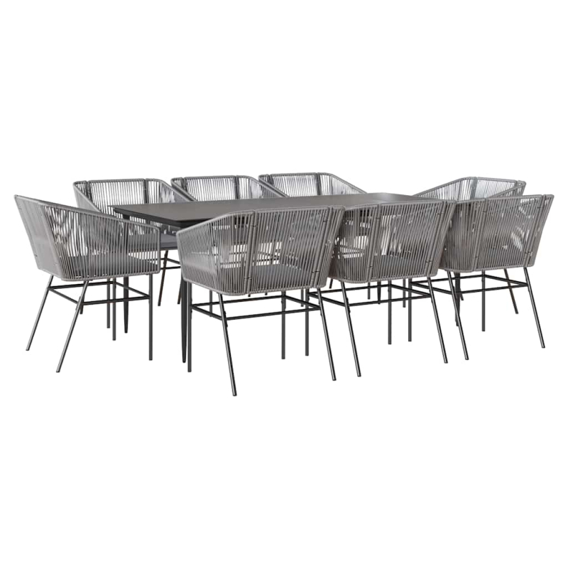 9-tlg. Garten-Essgruppe mit Kissen Grau Poly Rattan Glas