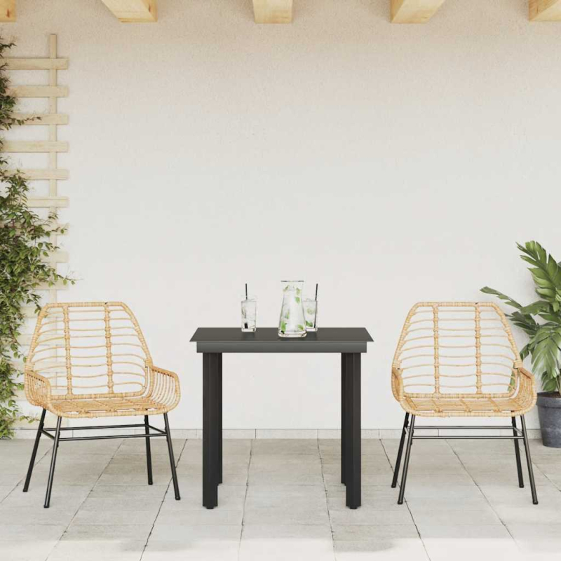 3-teiliges Garten-Esszimmer-Set Braunes Polyrattanglas