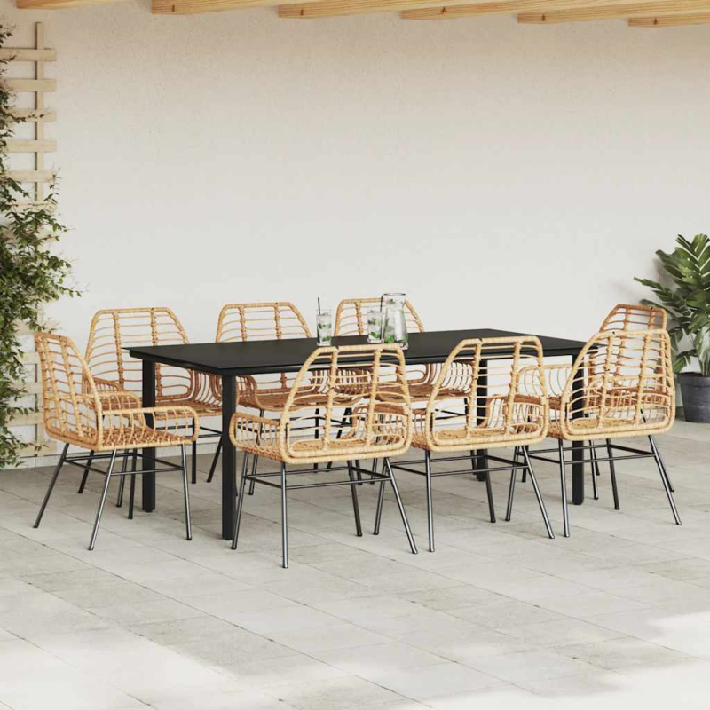 9-teiliges Garten-Esszimmerset Braunes Polyrattanglas