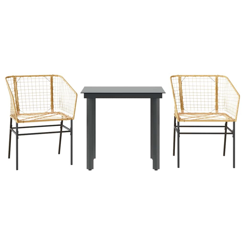 3-teiliges Garten-Esszimmer-Set Braunes Polyrattanglas