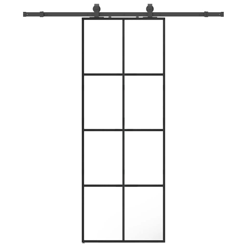 Schiebetür mit Beschlag Schwarz 76x205 cm ESG-Glas