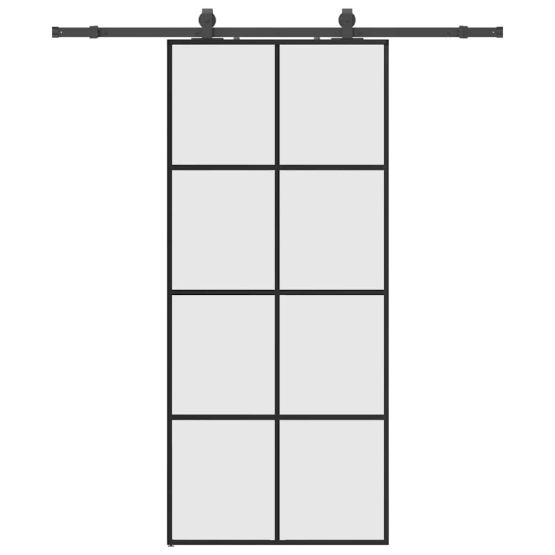 Schiebetür mit Beschlag Schwarz 90x205 cm ESG-Glas