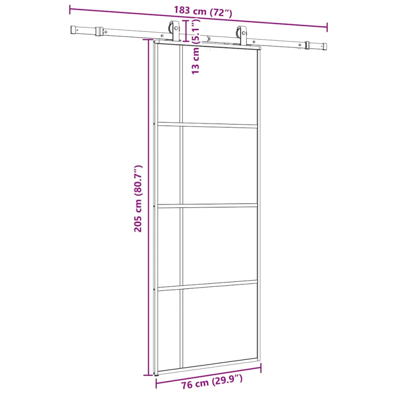 Schiebetür mit Beschlag Schwarz 76x205 cm ESG-Glas