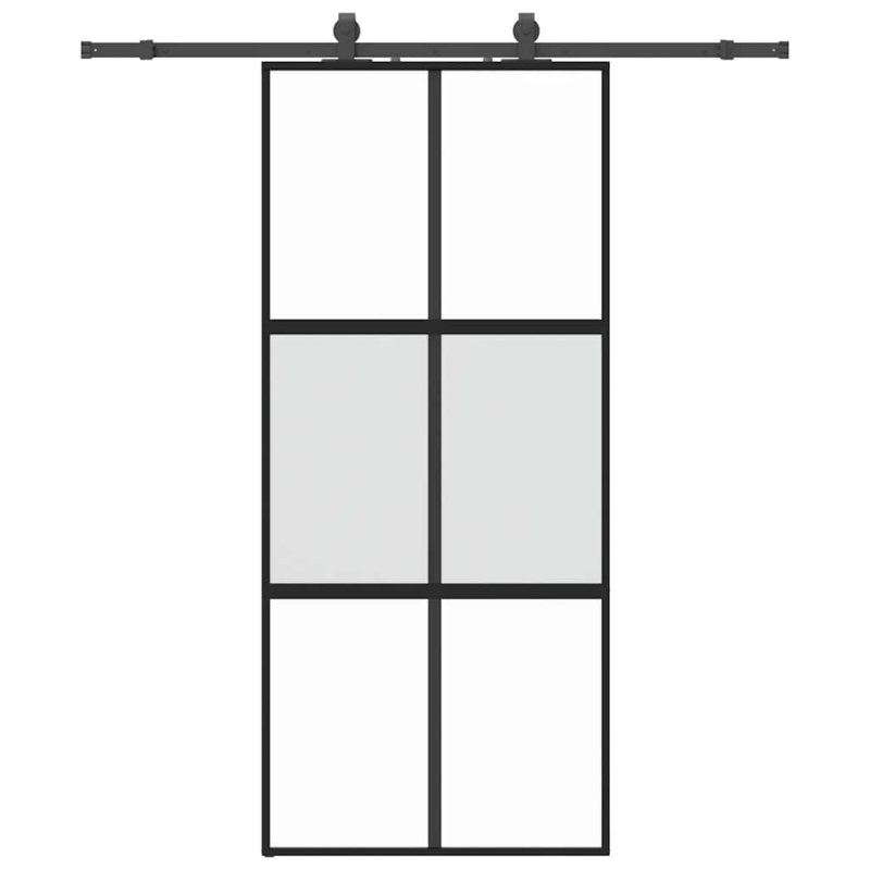 Schiebetür mit Beschlag Schwarz 90x205 cm Hartglas
