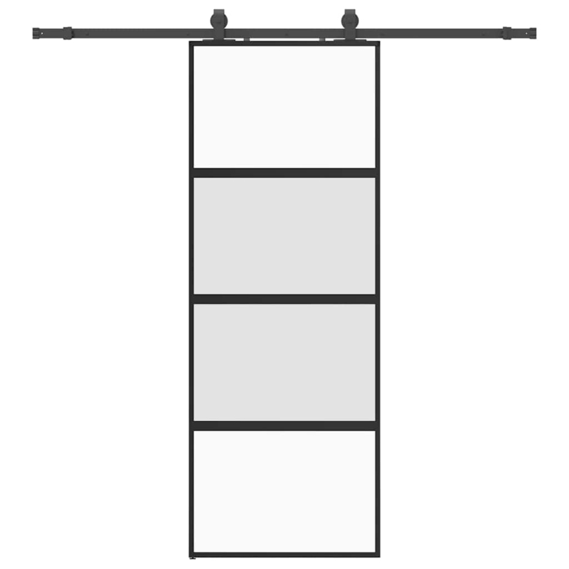 Schiebetür mit Beschlag Schwarz 76x205 cm Hartglas