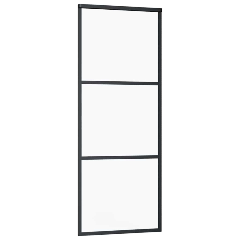 Schiebetür mit Beschlag Schwarz 76x205 cm ESG-Glas
