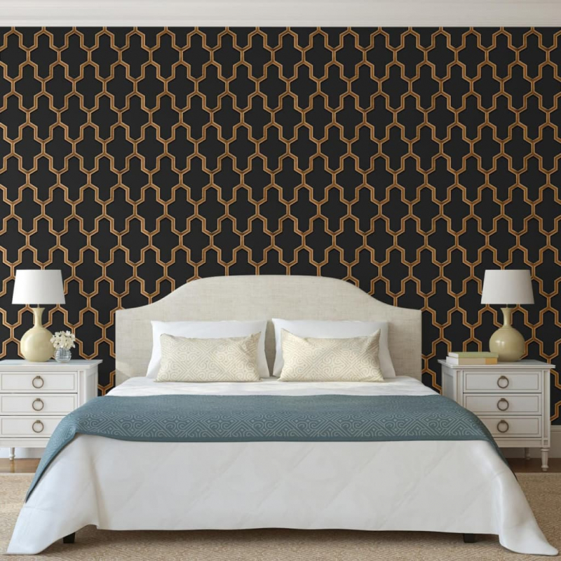 DUTCH WALLCOVERINGS Tapete Geometric Schwarz und Golden