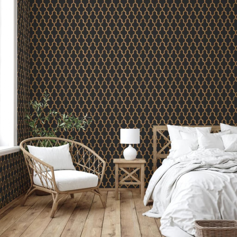 DUTCH WALLCOVERINGS Tapete Geometric Schwarz und Golden