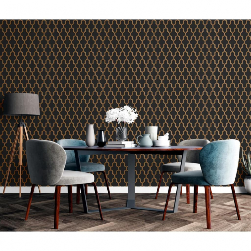 DUTCH WALLCOVERINGS Tapete Geometric Schwarz und Golden