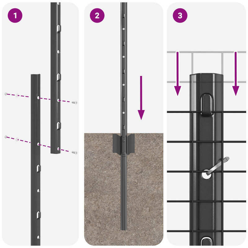 Gartenzaunset Set aus 2 Grau Metall 10 x 1 m Robust