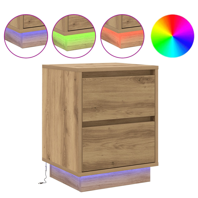 Nachttisch mit LED-Leuchten Artisan Eiche 39x34,5x50 cm