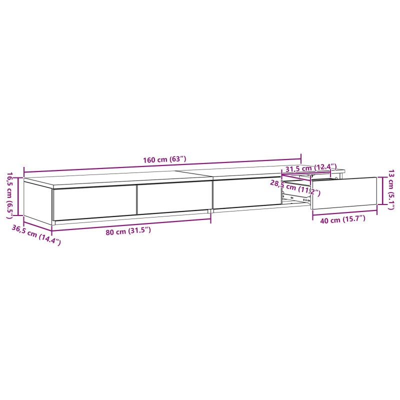 Bettschubladen aus Altholz 160x36,5x16,5 cm aus Holzwerkstoff