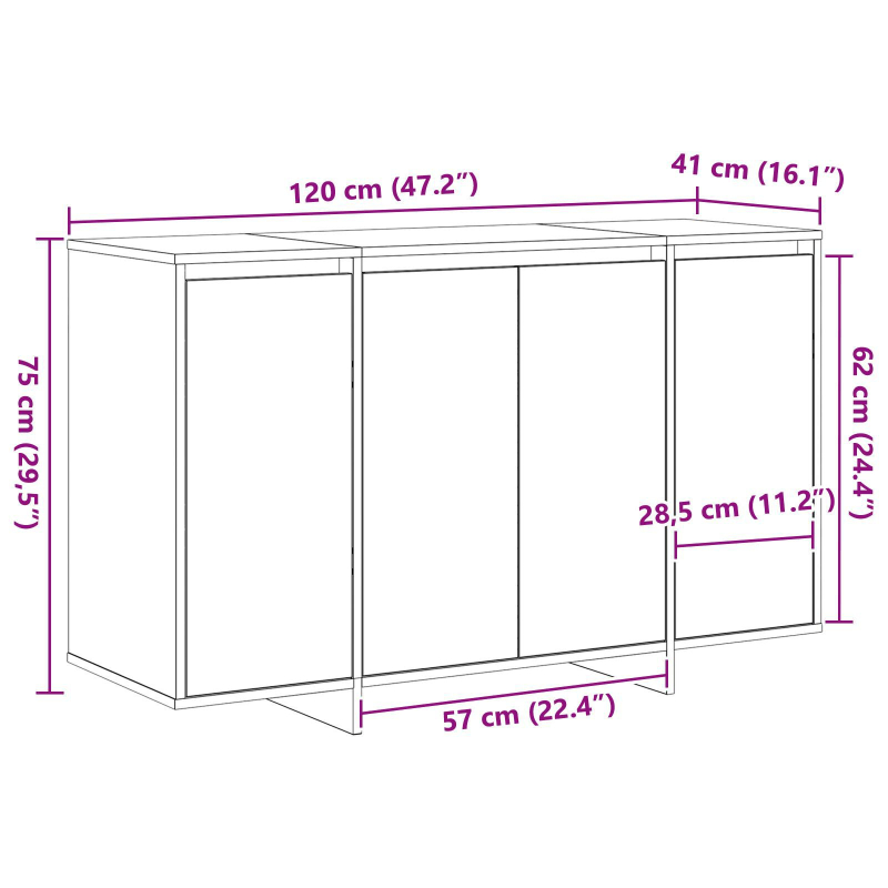 Schwarzes Eichen-Sideboard Schwarze Eiche Holz 120 x 41 x 75 cm