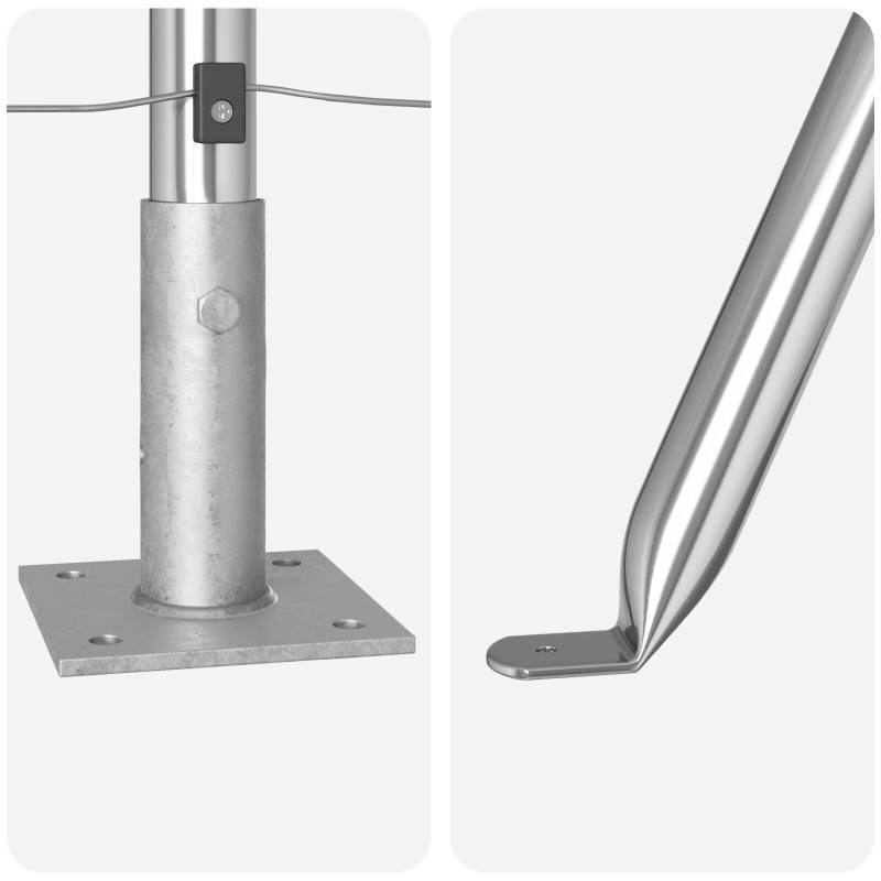 Zaunpfosten mit Fundamentplatten 7 Stück Ø32mm 78,5cm Verzinkter Stahl