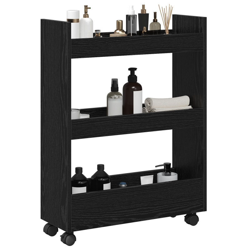schmaler Aufbewahrungstrolley 3 Tier Schwarze Eiche Ingenieuholz