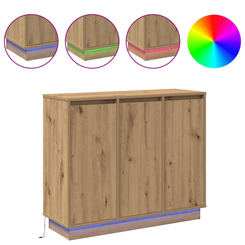 Sideboard mit LED in Artisan Eiche 90x32x75 cm aus Ingenieurholz