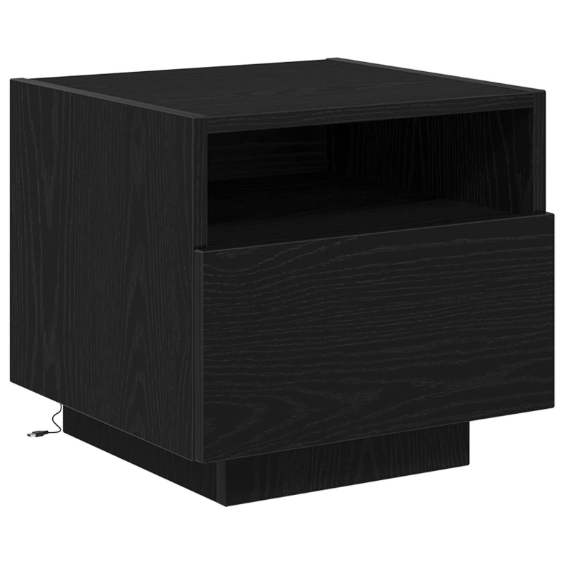 Nachttische mit LED-Lichtern 2 Stück Schwarz Eichenholz 40x39x37 cm
