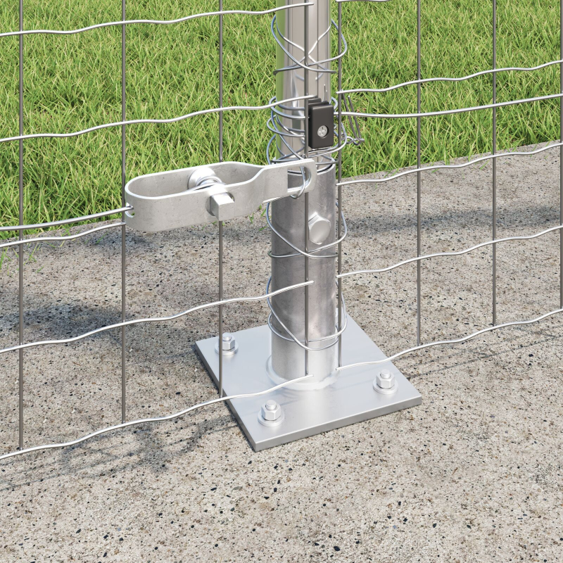 Zaunpfosten mit Fußplatten 7 Stück Ø32mm 83,5cm Verzinkter Stahl