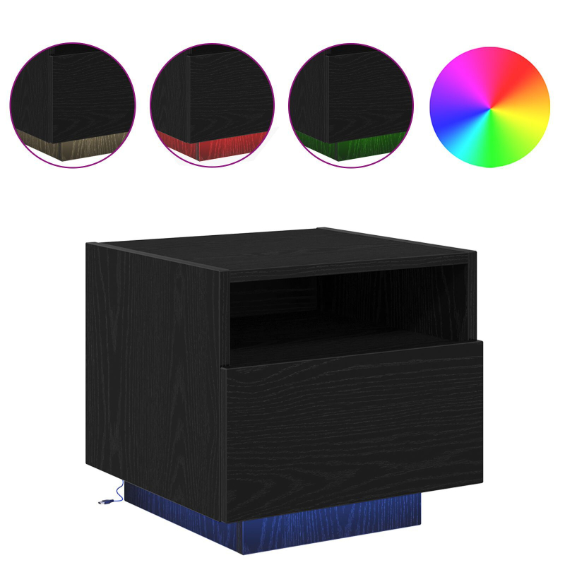 Nachttische mit LED-Lichtern 2 Stück Schwarz Eichenholz 40x39x37 cm