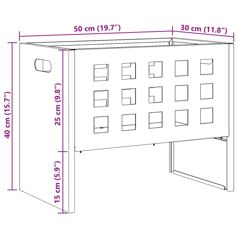 Feuerstelle Rechteckig Schwarz 50x30x40 cm Stahl