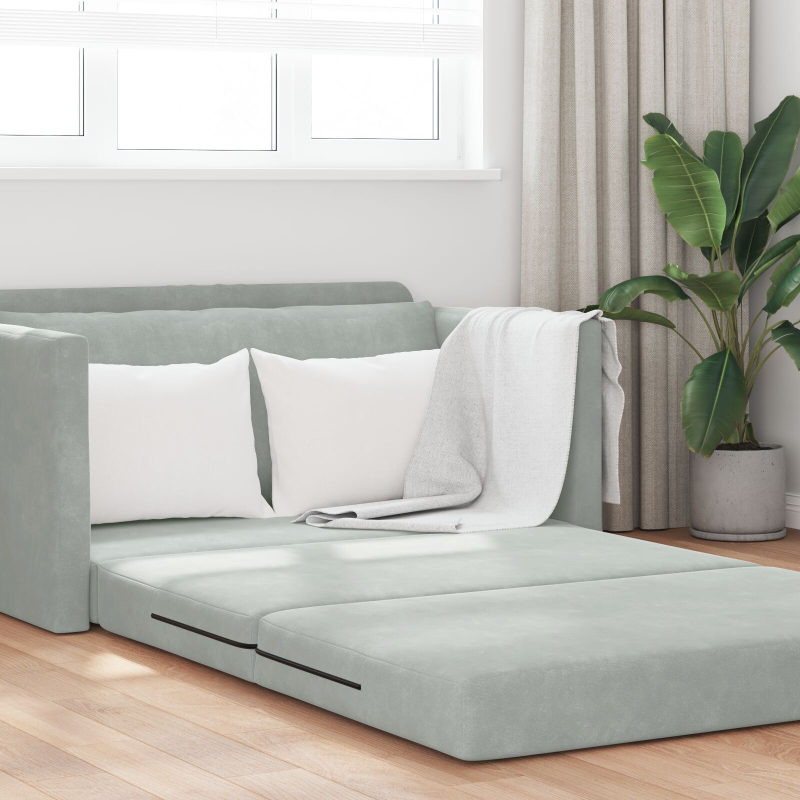 Boden Sofa Bett 2-in-1 Hellgrau 124x204x61 cm Samt