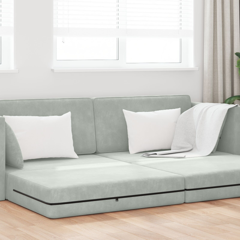 Boden-Sofa-Bett 2-in-1 Hellgrau 213x144x60 cm