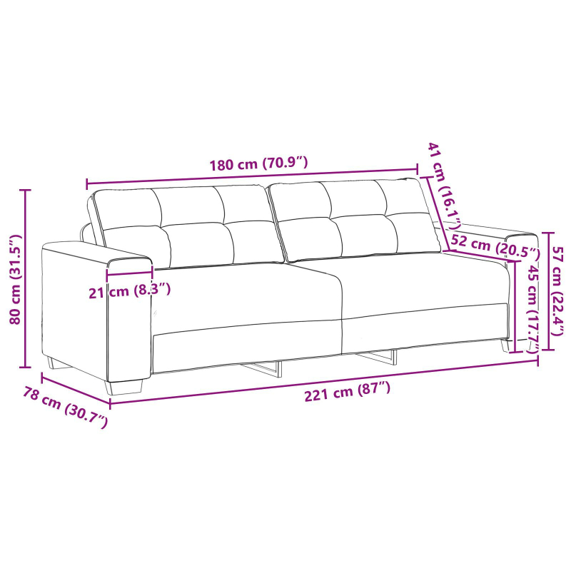 3-Sitzer Sofa in Braun, 180 cm, aus Stoff