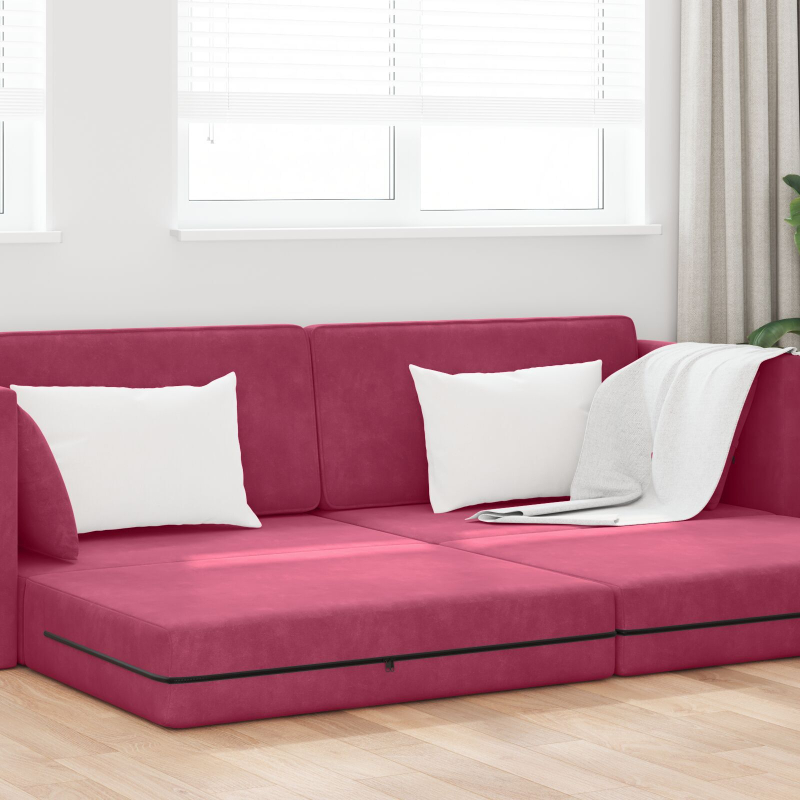 Boden-Sofa-Bett 2-in-1 Weinrot 213x144x60 cm Samt