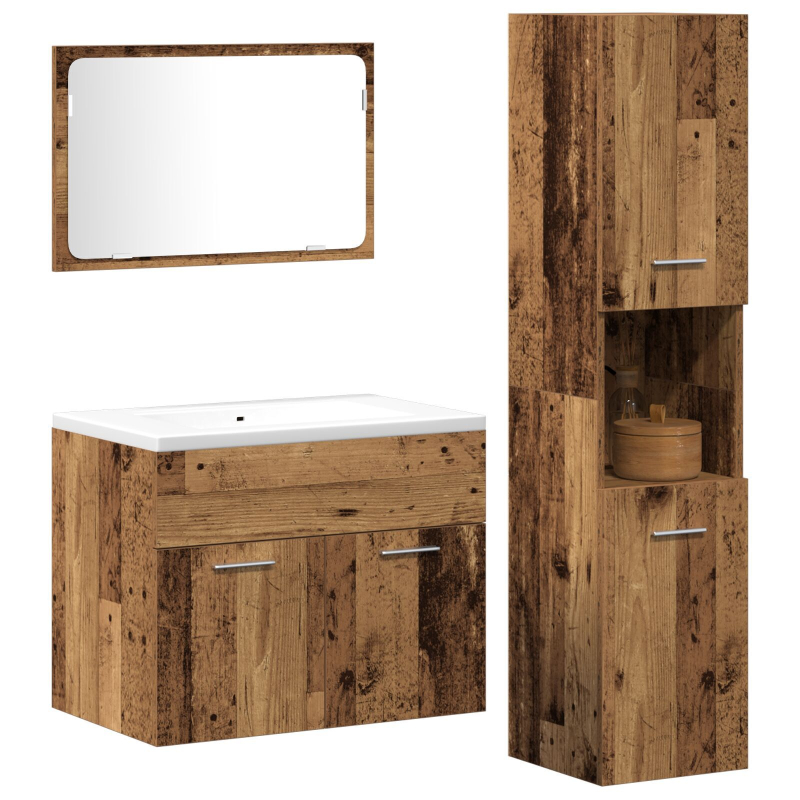 3-teiliges Badezimmermöbel Set Altes Holz