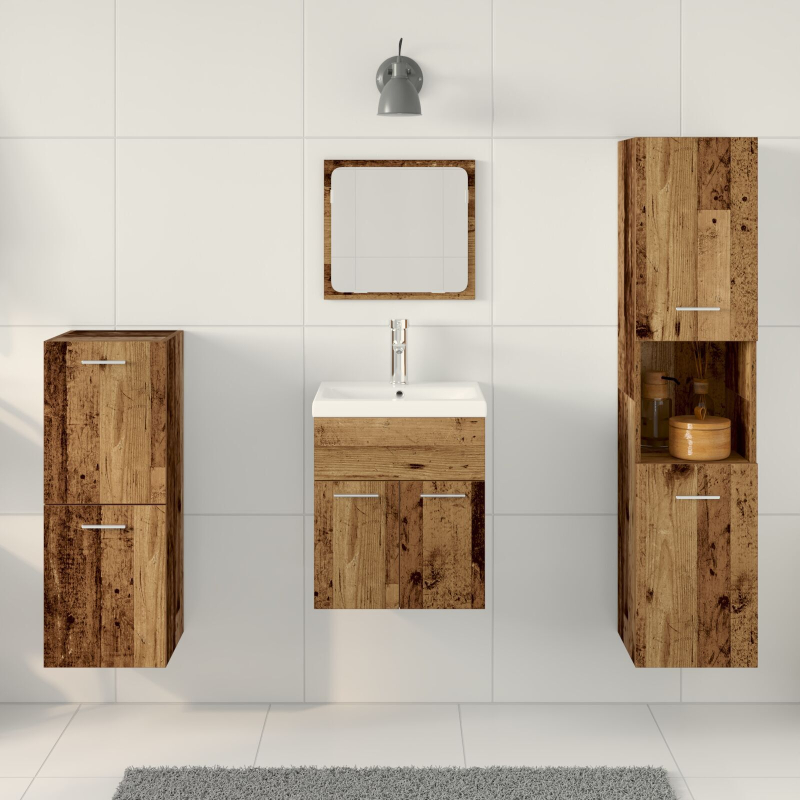 4-teiliges Badezimmermöbel-Set Altes Holz Verbundholz