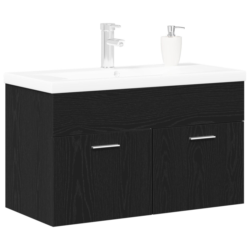 Waschbecken-Schränkchen mit integriertem Becken Schwarze Eiche Holzwerkstoff