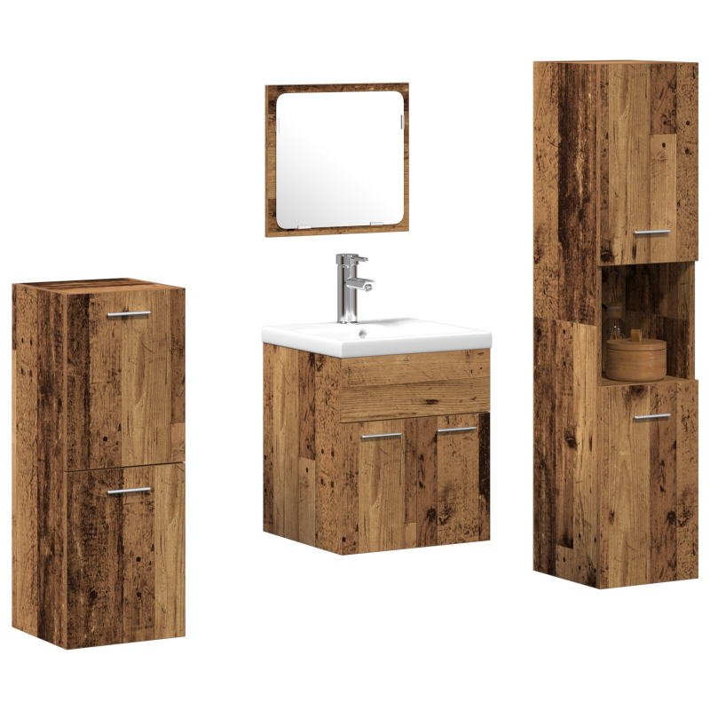 4-teiliges Badezimmermöbel-Set Altes Holz Verbundholz