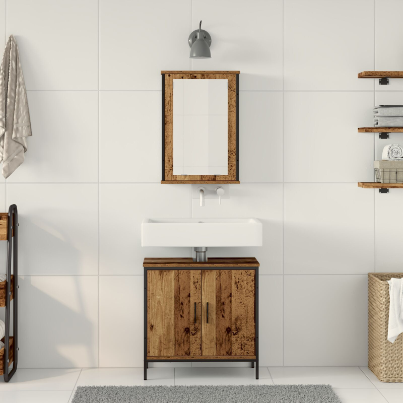 2-teiliges Badezimmermöbelset Altes Holz