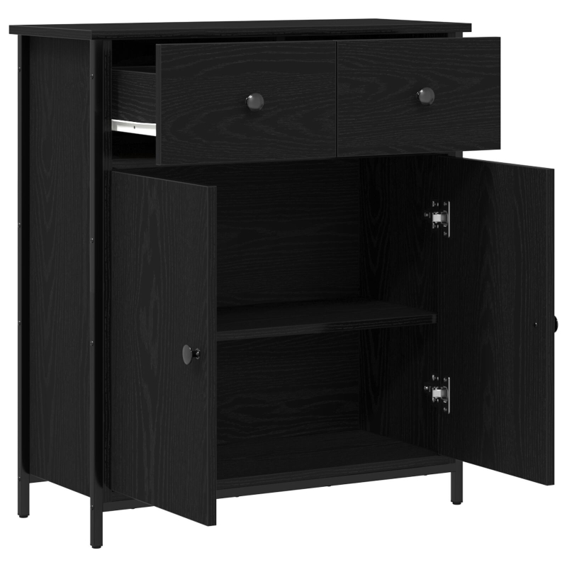 Sideboard Schwarze Eiche 70x30x80 cm Holzwerkstoff und Stahl
