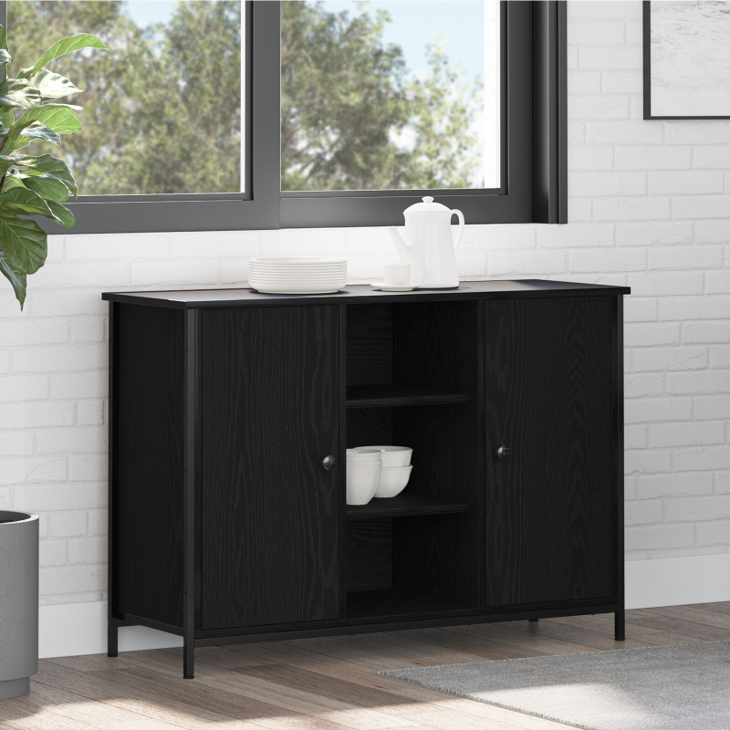 Sideboard Schwarze Eiche 100x35x70 cm Holzwerkstoff und Stahl