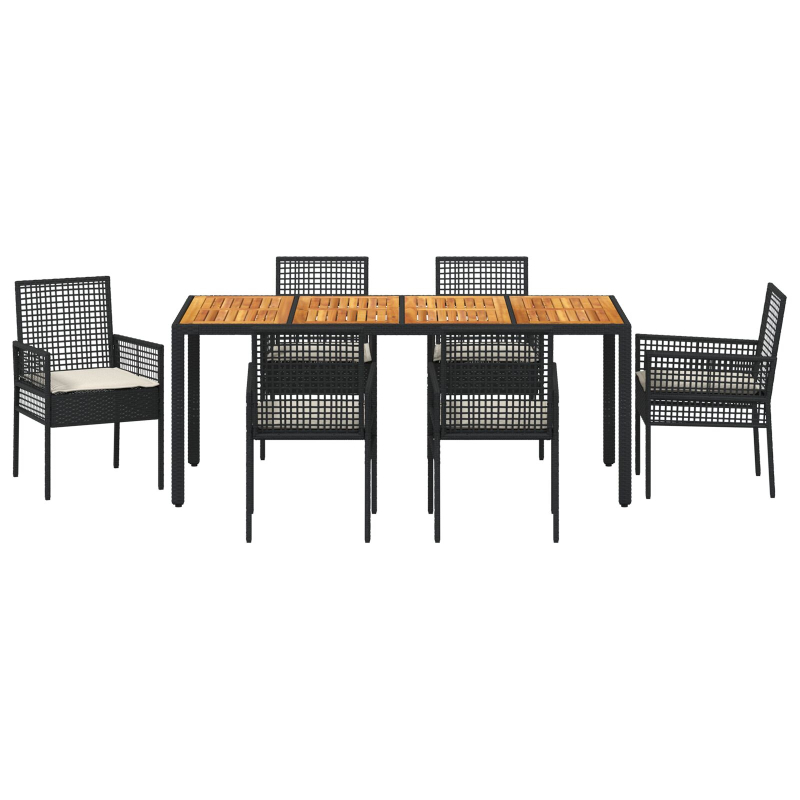 Esstisch Set Set mit 4 Schwarz und cremeweiß Rattan und Stahl