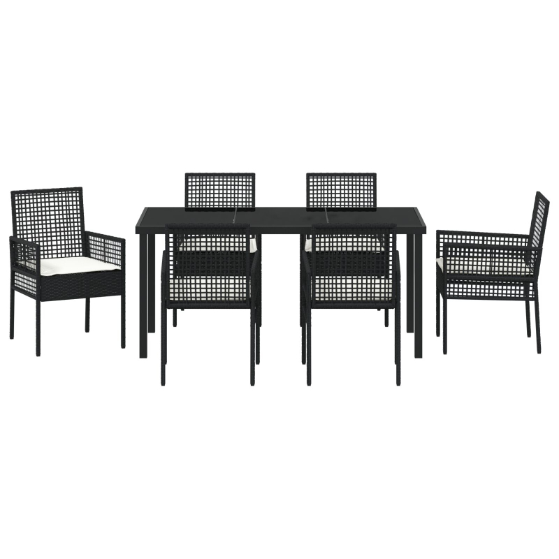 7-teiliges Garten Essset mit Kissen Schwarzes Poly-Rattan