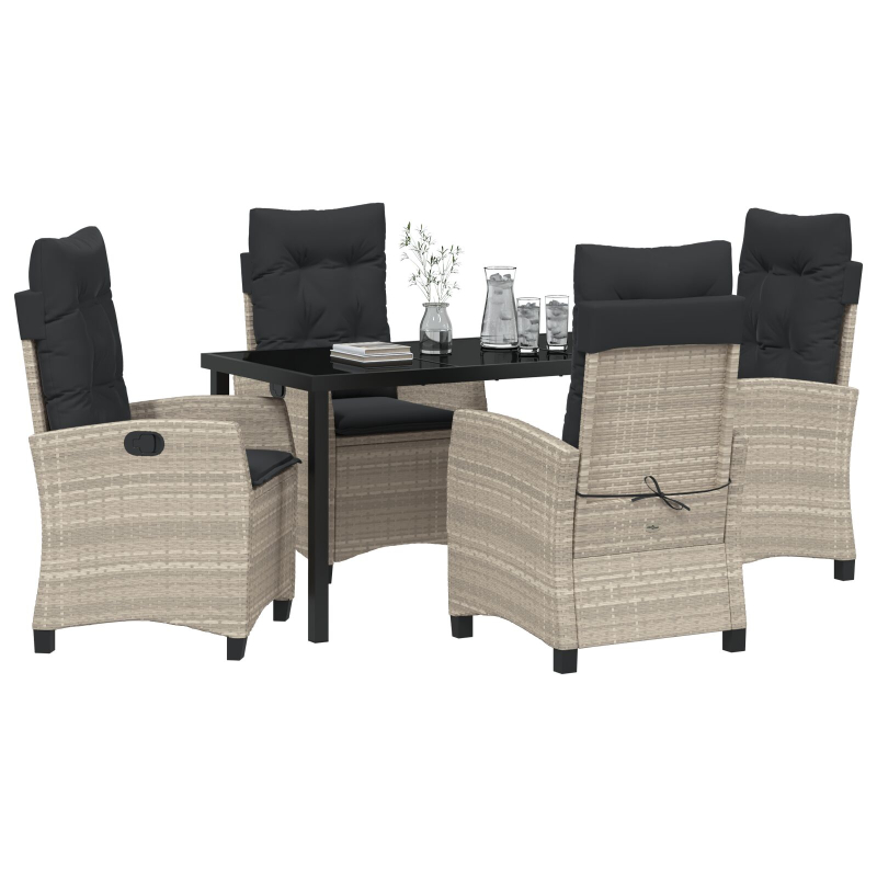 5-teiliges Garten-Dining-Set mit Kissen Hellgrau Poly-Rattan